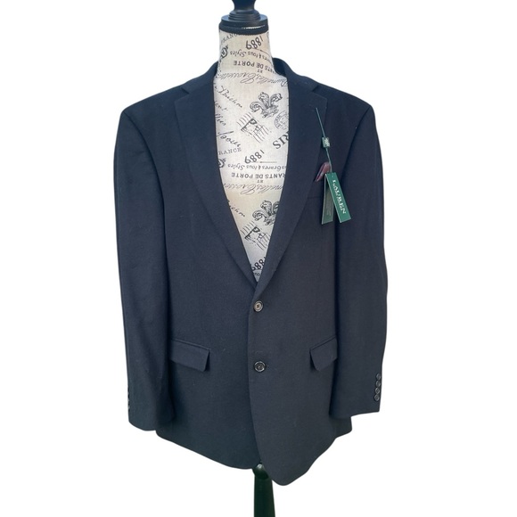Lauren Ralph Lauren Green‎ Label Cashmere/Wool Blend Blazer Black 44L NWT